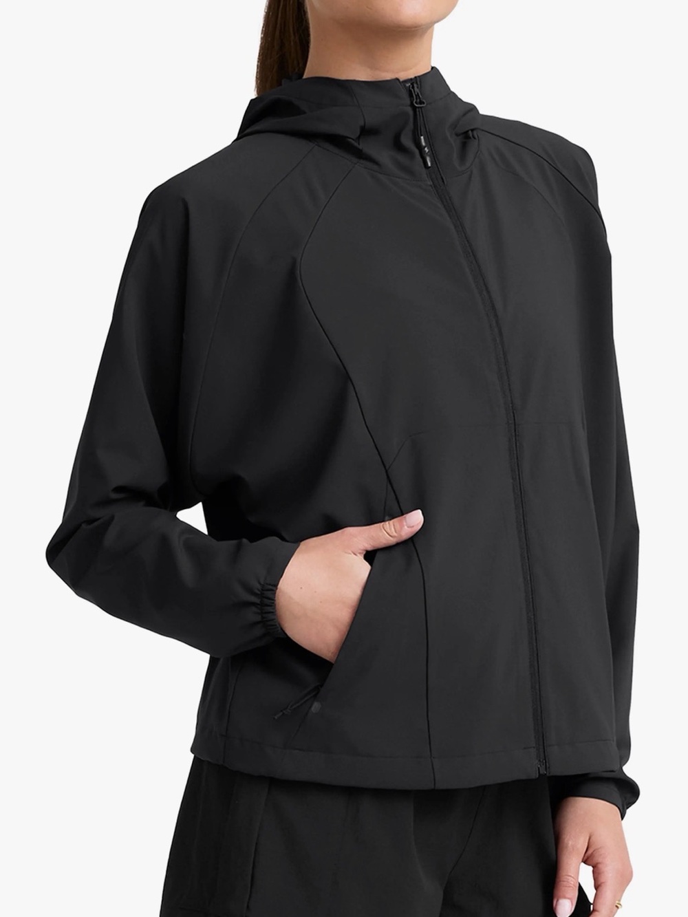 Beyond Yoga Black Hooded Windbreaker